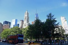 11-1 Woolworth Building And One World Trade Centre Above New York City Hall Park In New York Financial District